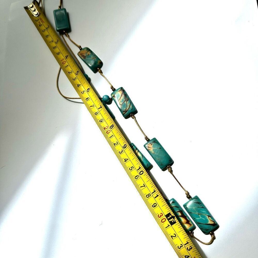 Bronzite and faux turquoise beaded adjustable necklace - Picture 5 of 9